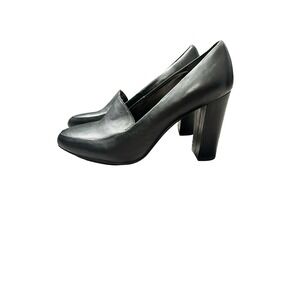 Saks Fifth Avenue Black Leather Block Heel Loafer Pumps
